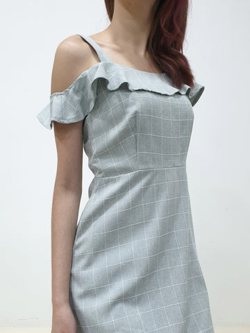 Grid Cold Shoulder Midi - Grey (Non-returnable) - Ferlicious
