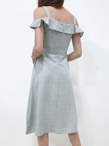 Grid Cold Shoulder Midi - Grey (Non-returnable) - Ferlicious