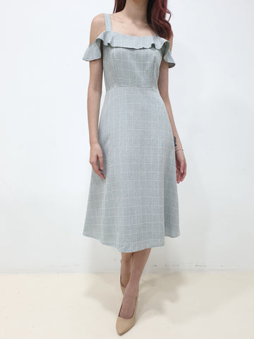 Grid Cold Shoulder Midi - Grey (Non-returnable) - Ferlicious