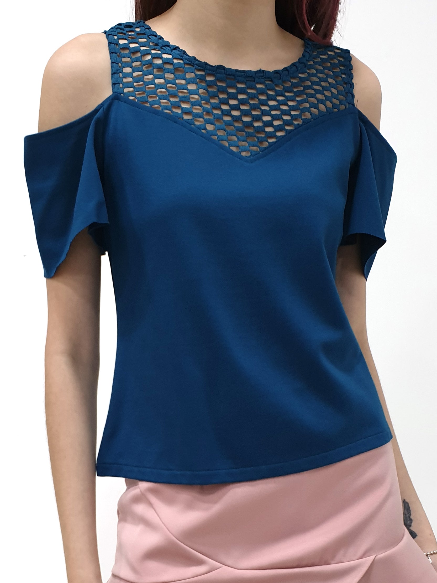 See Through Cold Shoulder Top (Non-returnable) - Ferlicious