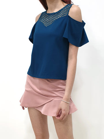 See Through Cold Shoulder Top (Non-returnable) - Ferlicious