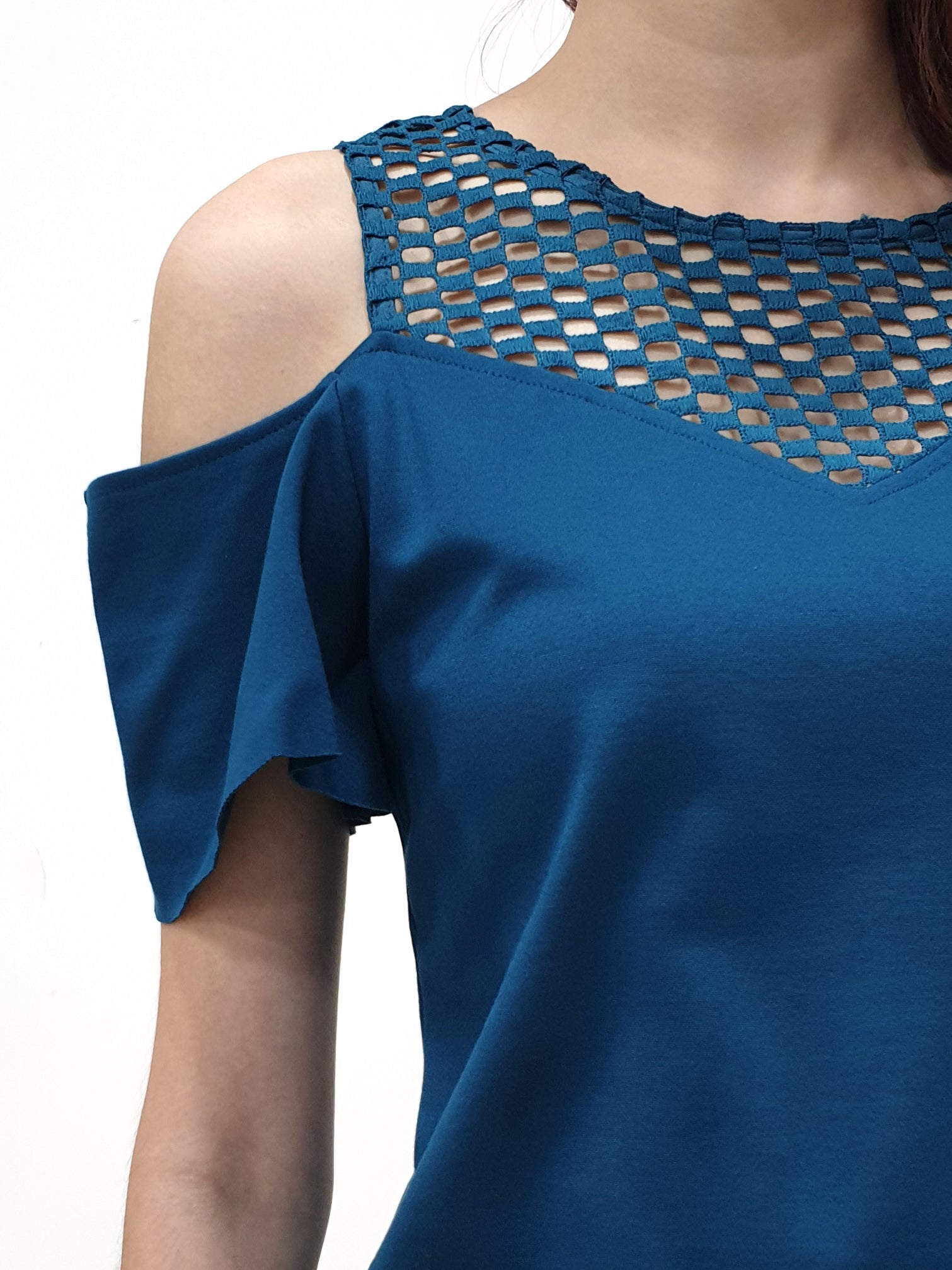 See Through Cold Shoulder Top (Non-returnable) - Ferlicious