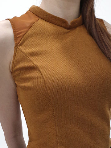 Mesh Shoulder Mandarin Collar Top