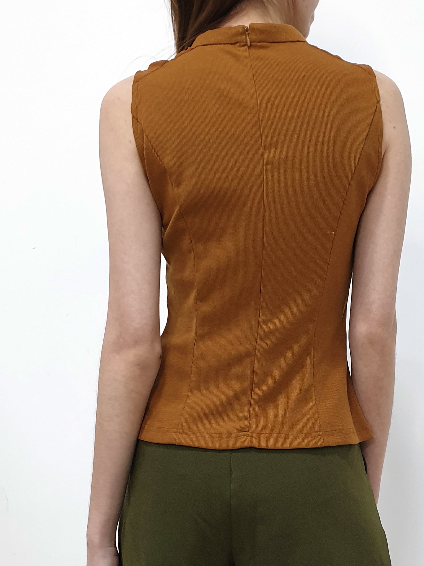 Mesh Shoulder Mandarin Collar Top