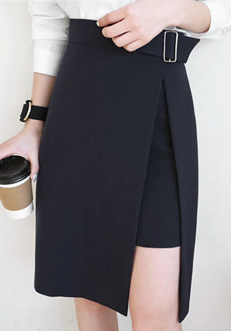 Black Pencil Buckle Skirt - Ferlicious