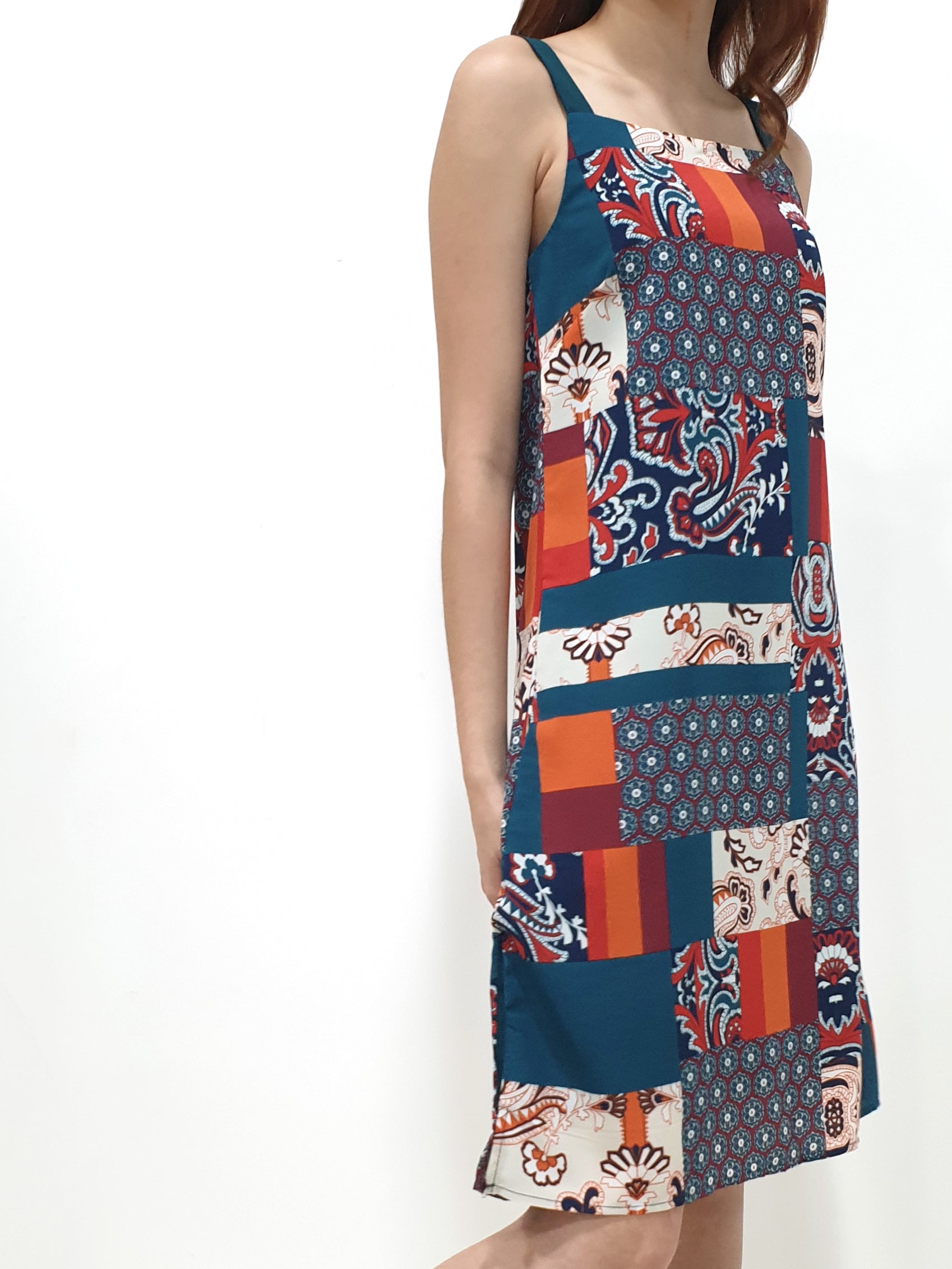 Boho Print Thick Strap Dress - Teal (Non-returnable) - Ferlicious