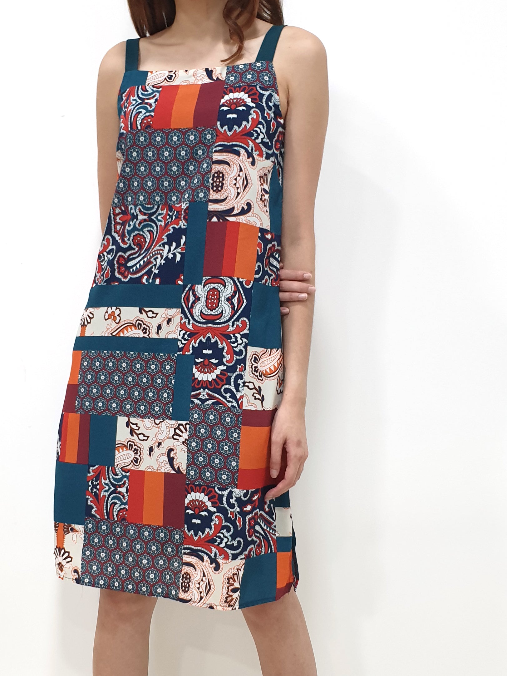 Boho Print Thick Strap Dress - Teal (Non-returnable) - Ferlicious