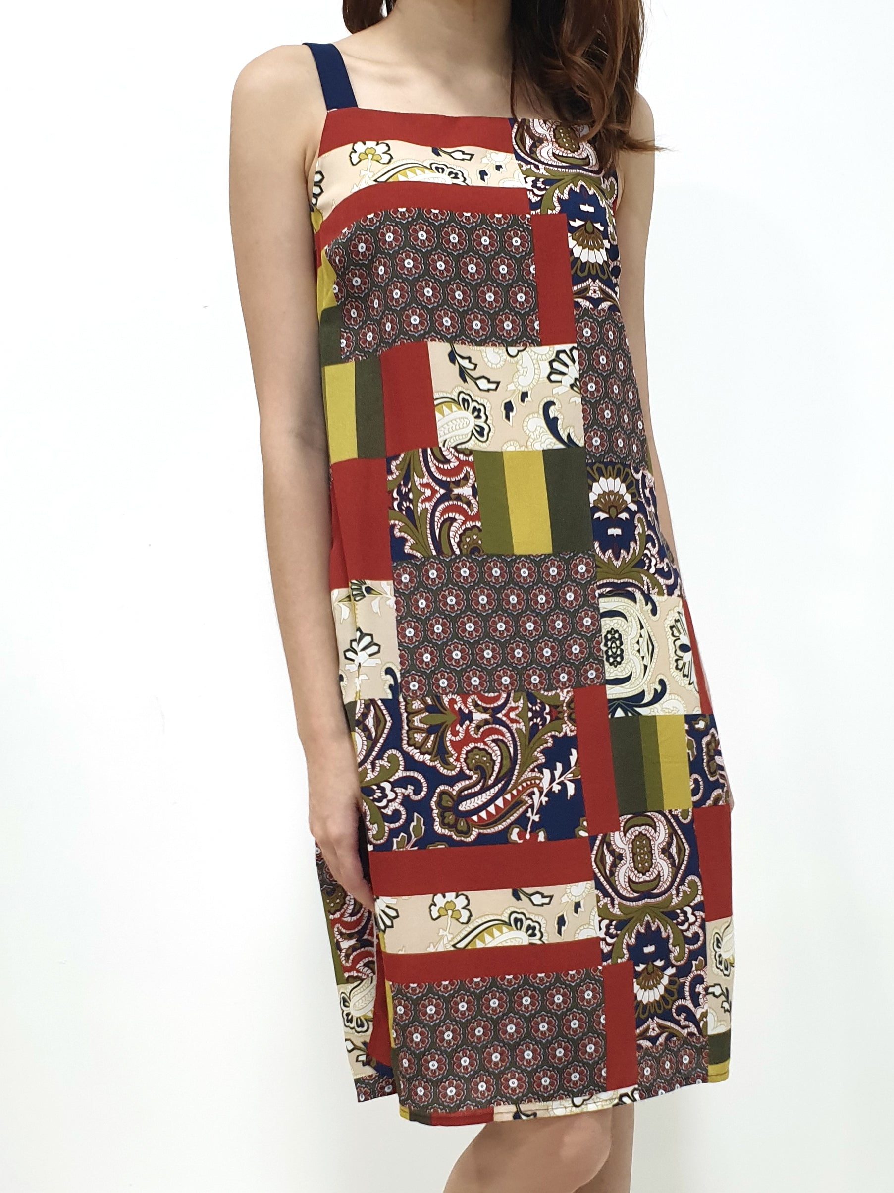 Boho Print Thick Strap Dress - Brick (Non-returnable) - Ferlicious