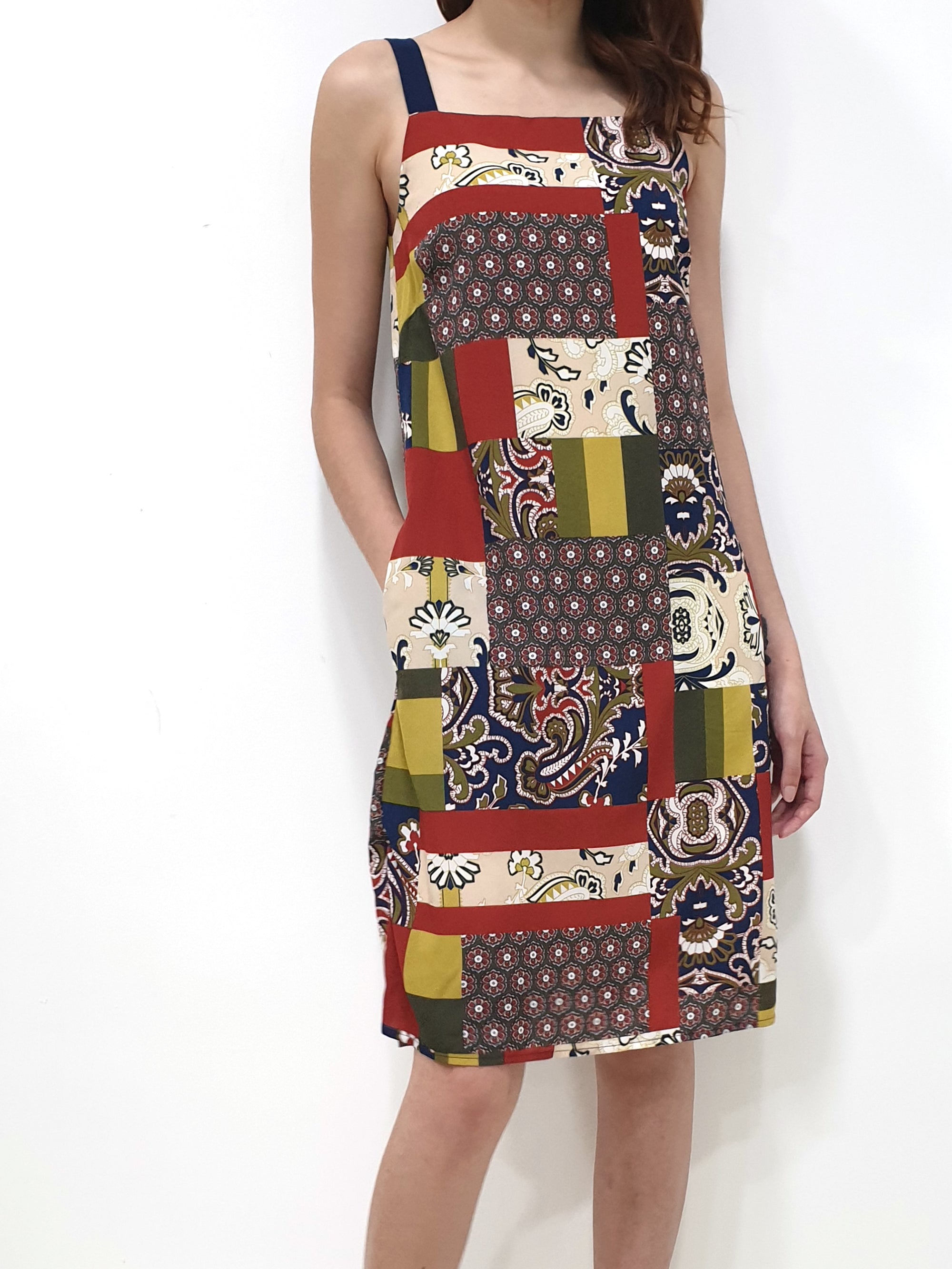 Boho Print Thick Strap Dress - Brick (Non-returnable) - Ferlicious