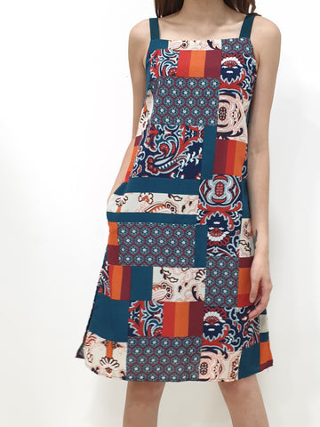 Boho Print Thick Strap Dress - Teal (Non-returnable) - Ferlicious