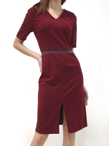 Chain Tassel Waist Dress - Maroon (Non-returnable) - Ferlicious