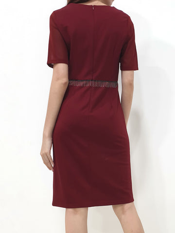 Chain Tassel Waist Dress - Maroon (Non-returnable) - Ferlicious