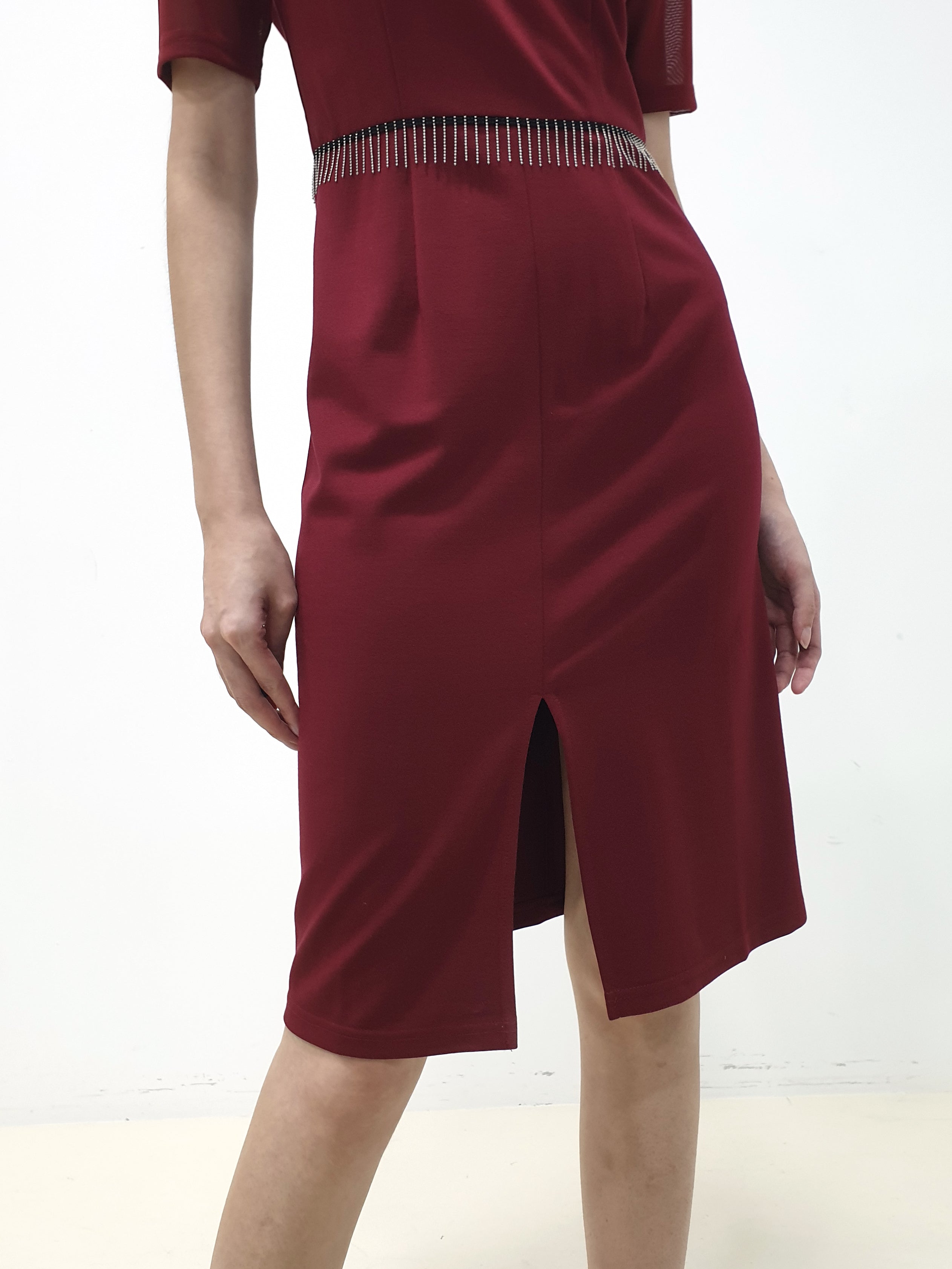 Chain Tassel Waist Dress - Maroon (Non-returnable) - Ferlicious