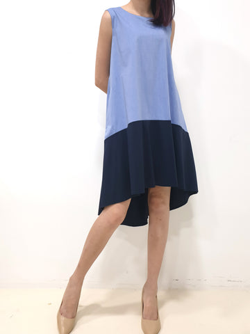 Colourblock Hi Low Dress - Light Blue (Non-returnable) - Ferlicious