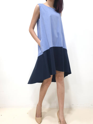 Colourblock Hi Low Dress - Light Blue (Non-returnable) - Ferlicious