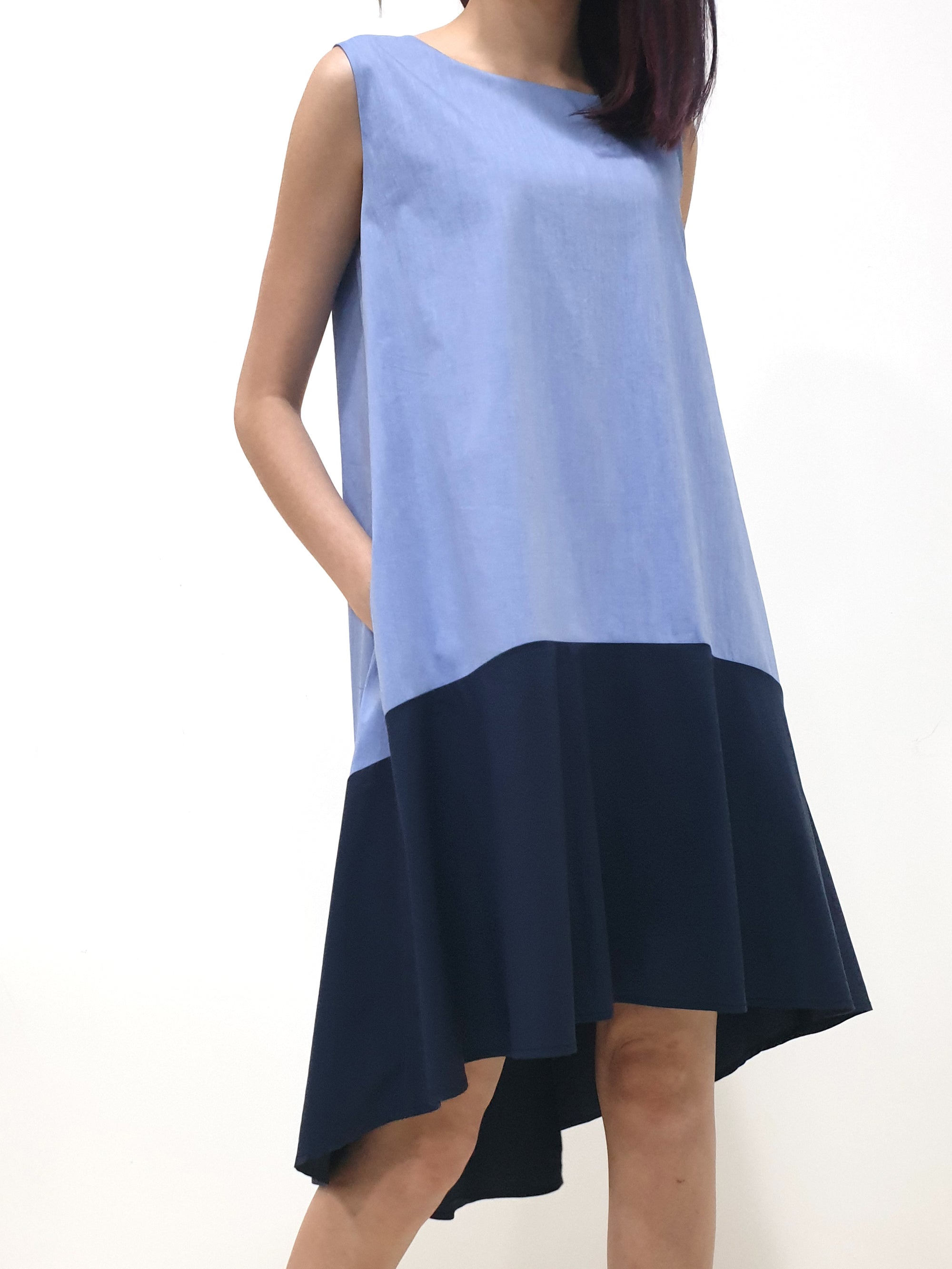 Colourblock Hi Low Dress - Light Blue (Non-returnable) - Ferlicious