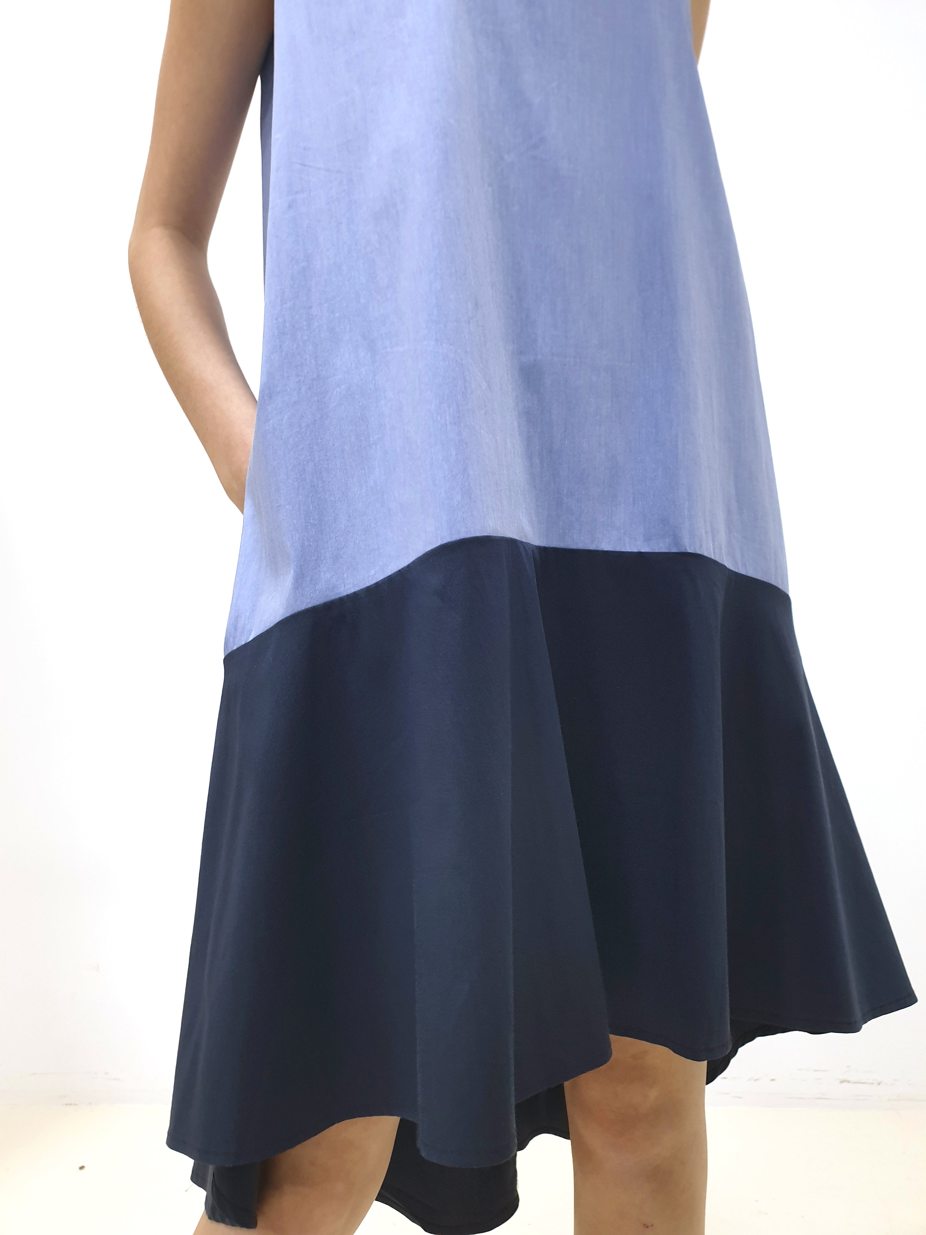 Colourblock Hi Low Dress - Light Blue (Non-returnable) - Ferlicious