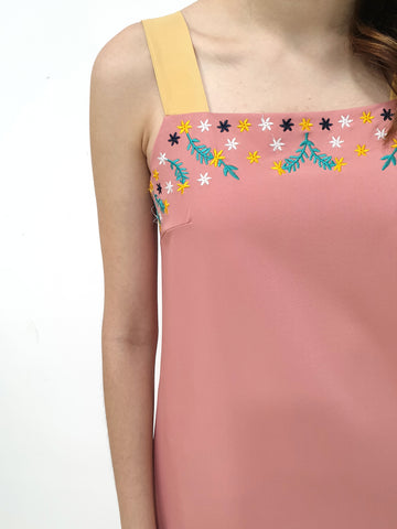Contrast Straps Embroidery Dress (Non-returnable) - Ferlicious