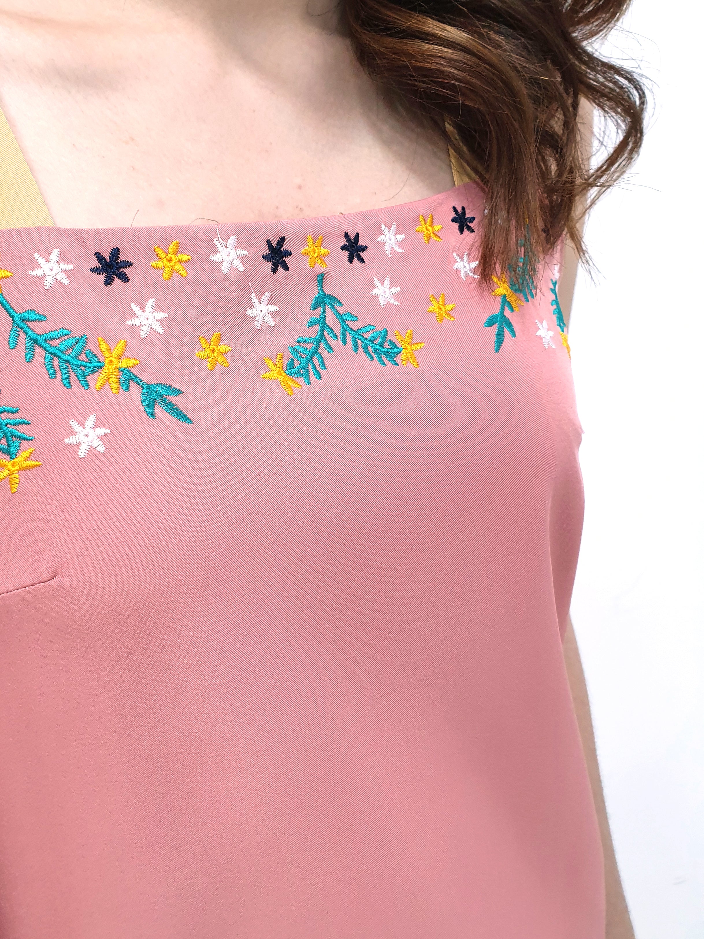 Contrast Straps Embroidery Dress (Non-returnable) - Ferlicious