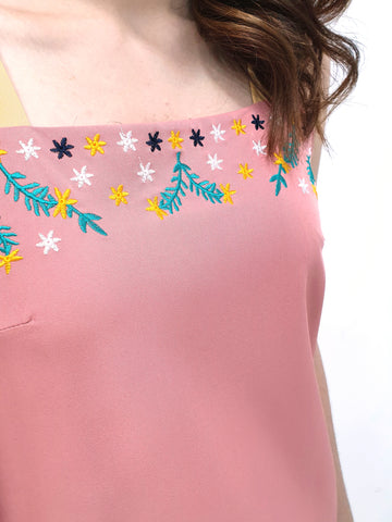 Contrast Straps Embroidery Dress (Non-returnable) - Ferlicious