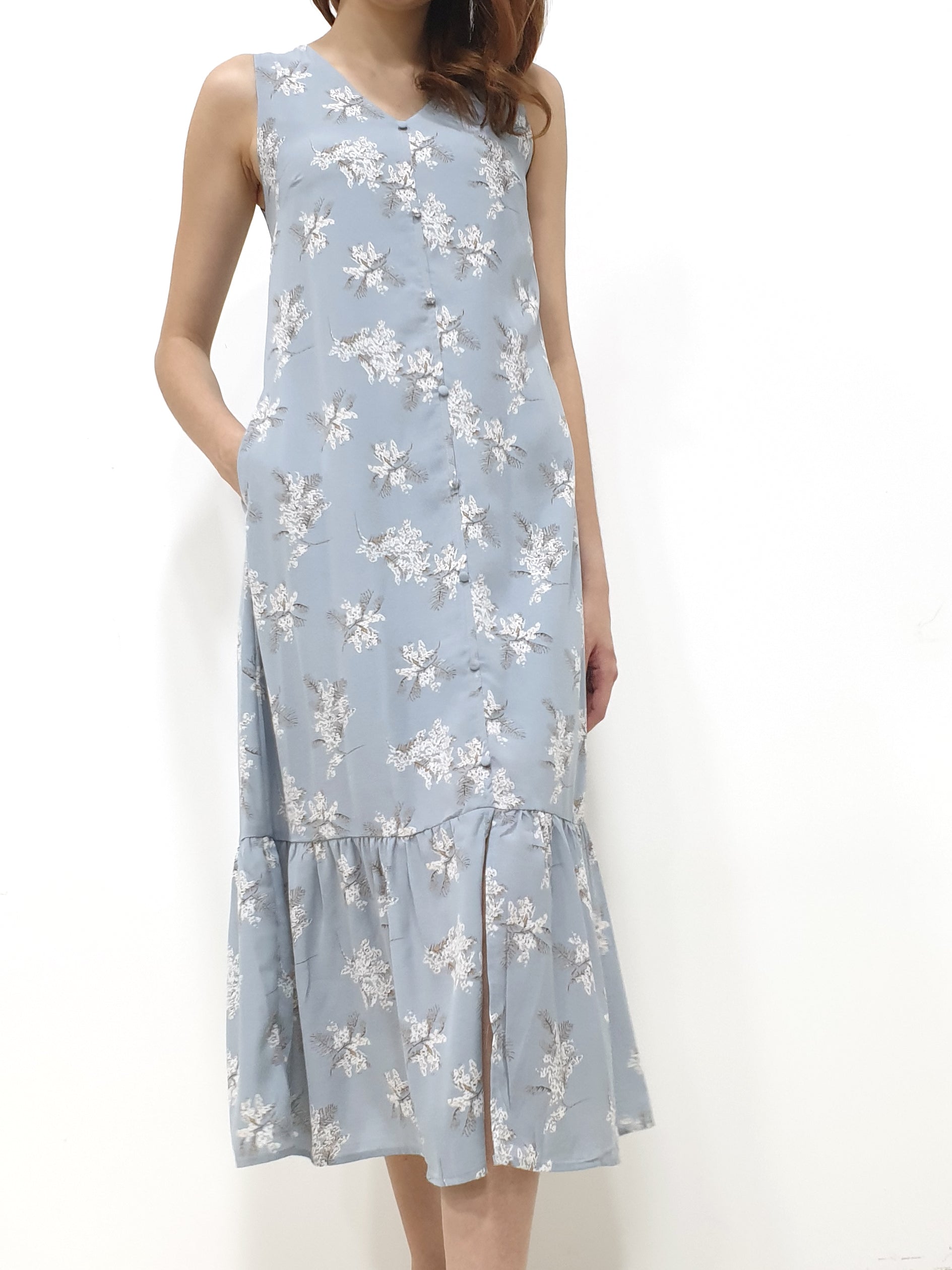 Cotton Flower Button Dress - Blue (Non-returnable) - Ferlicious