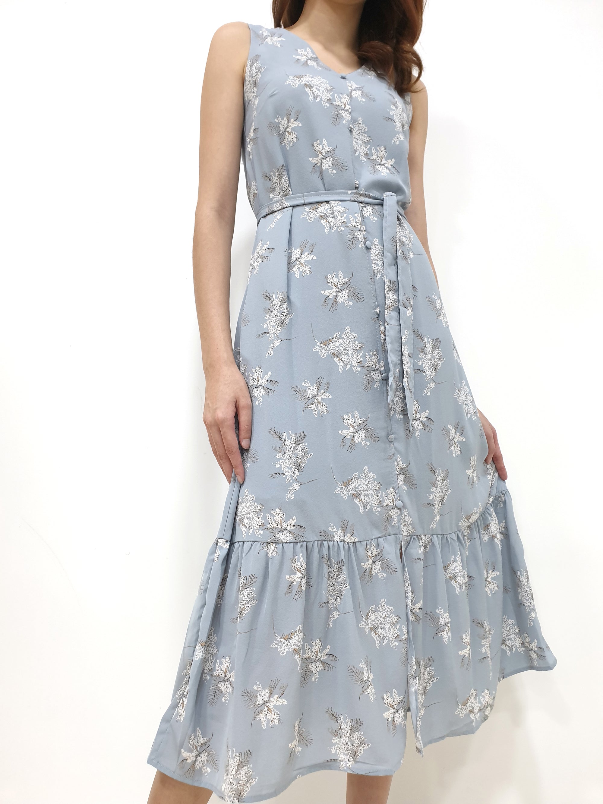 Cotton Flower Button Dress - Blue (Non-returnable) - Ferlicious