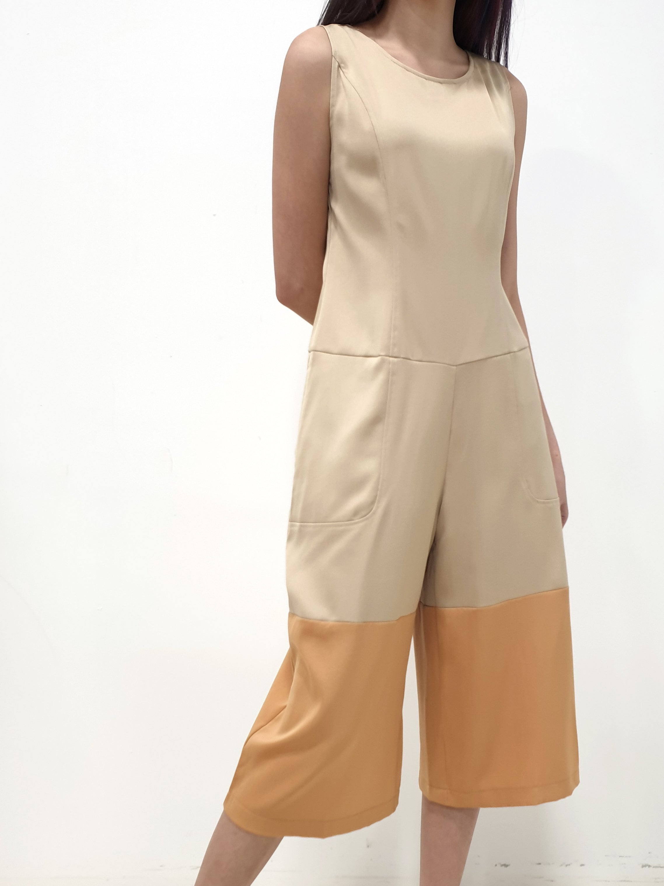 Duo Colour Jumpsuit - Beige (Non-returnable) - Ferlicious