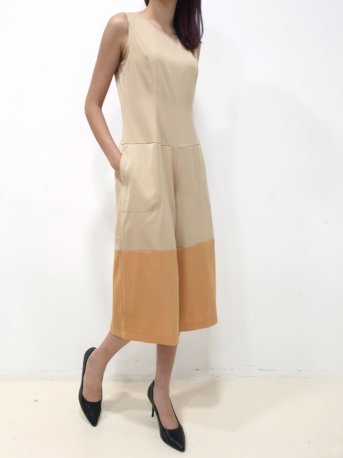 Duo Colour Jumpsuit - Beige (Non-returnable) - Ferlicious