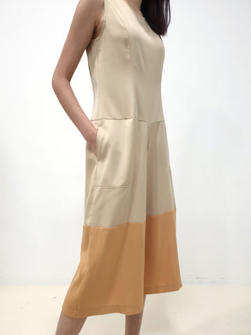 Duo Colour Jumpsuit - Beige (Non-returnable) - Ferlicious