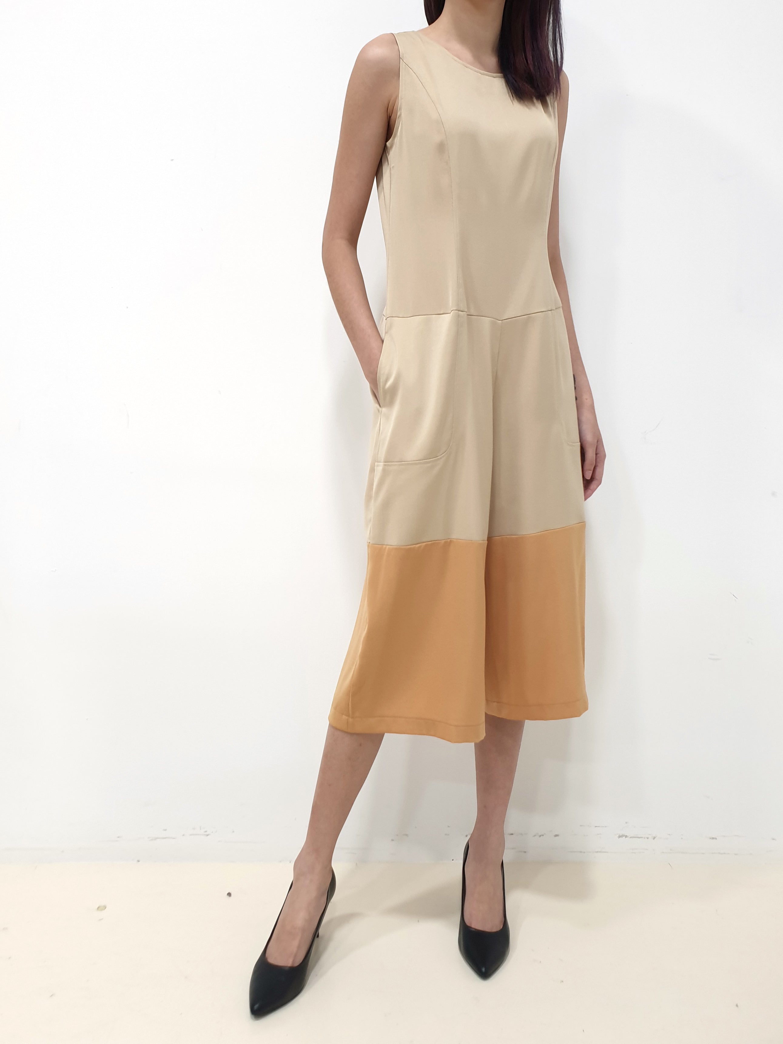 Duo Colour Jumpsuit - Beige (Non-returnable) - Ferlicious