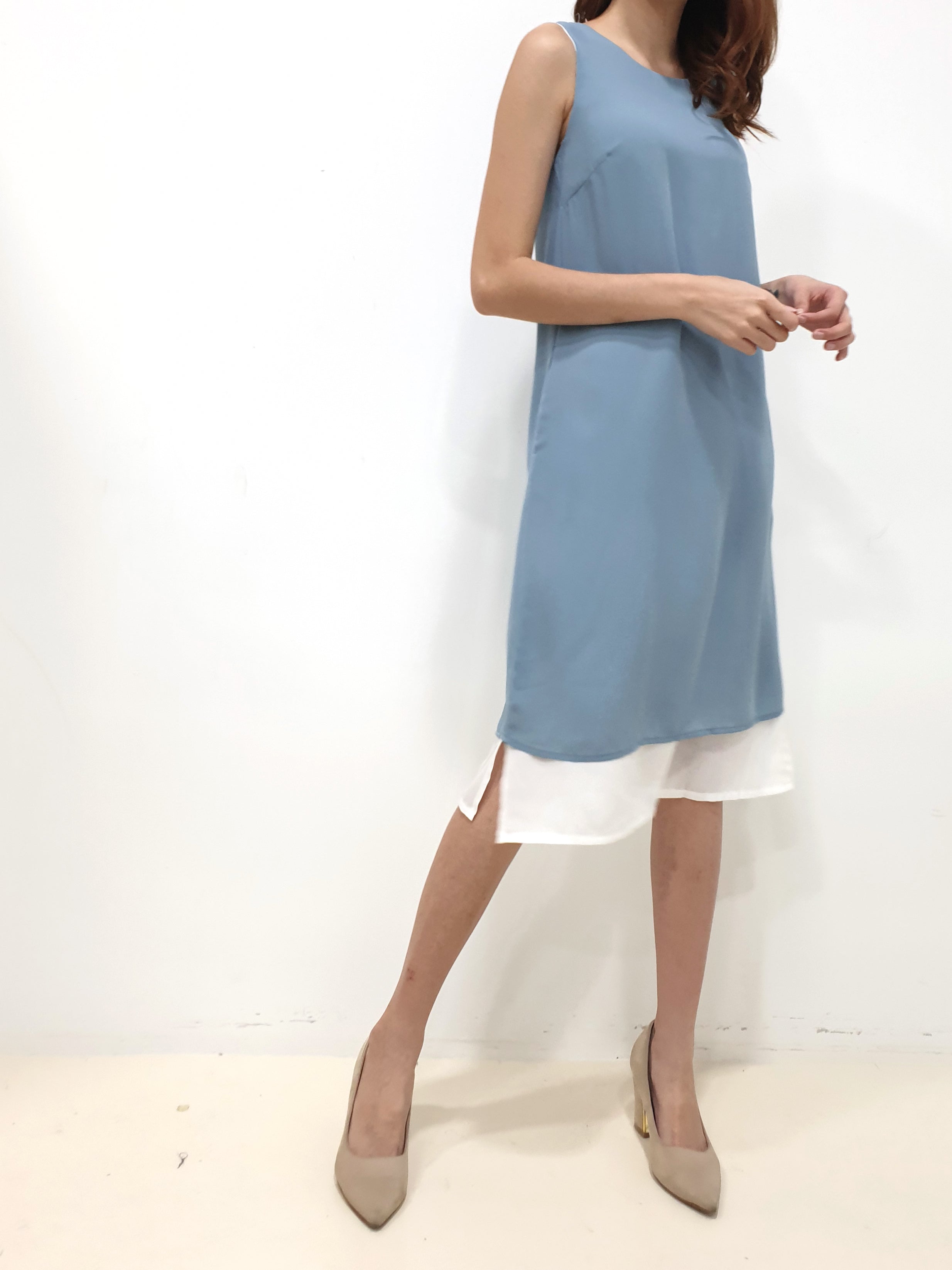 Duo Tone Shift Midi Dress - Blue (Non-returnable) - Ferlicious