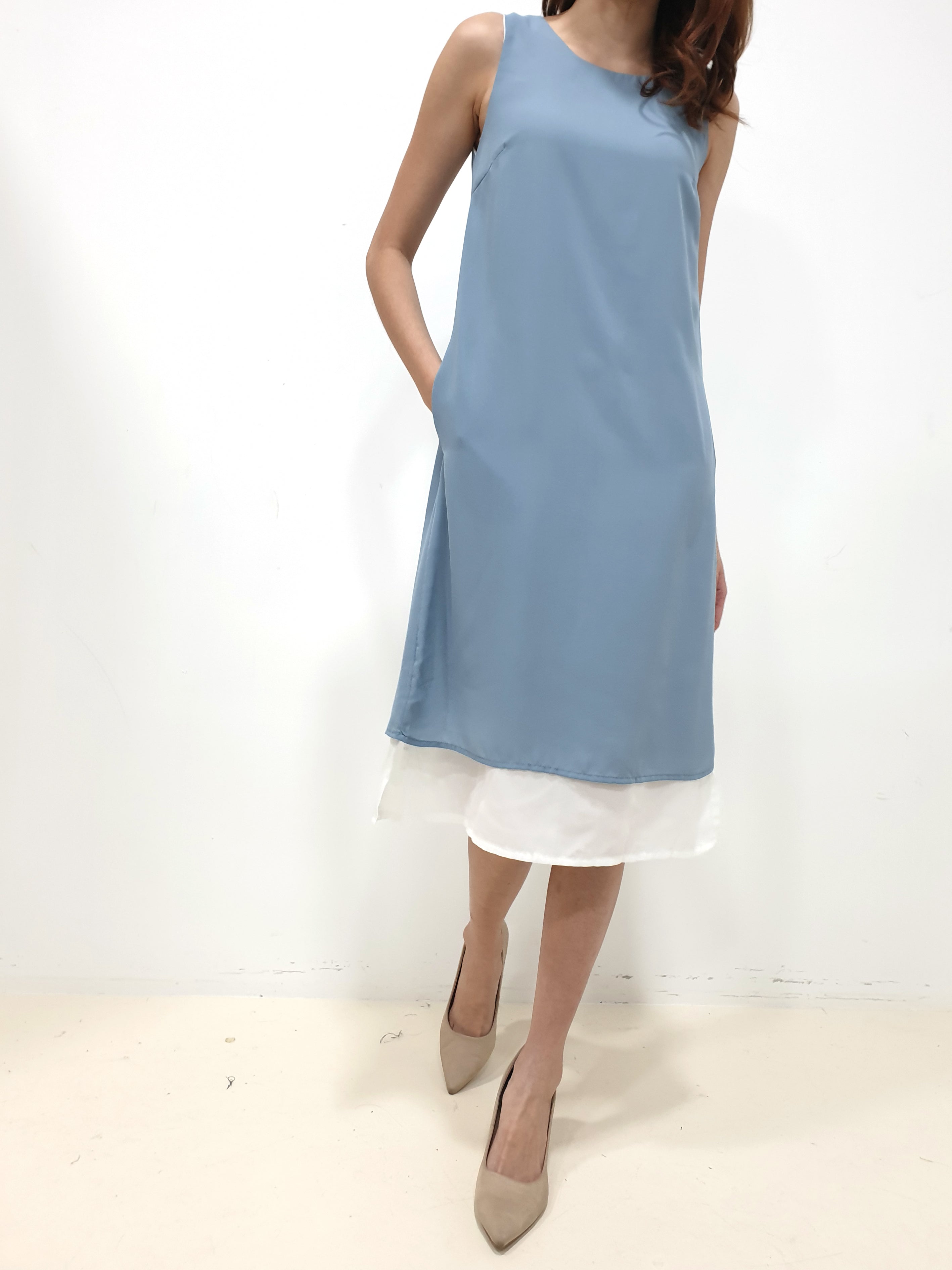 Duo Tone Shift Midi Dress - Blue (Non-returnable) - Ferlicious