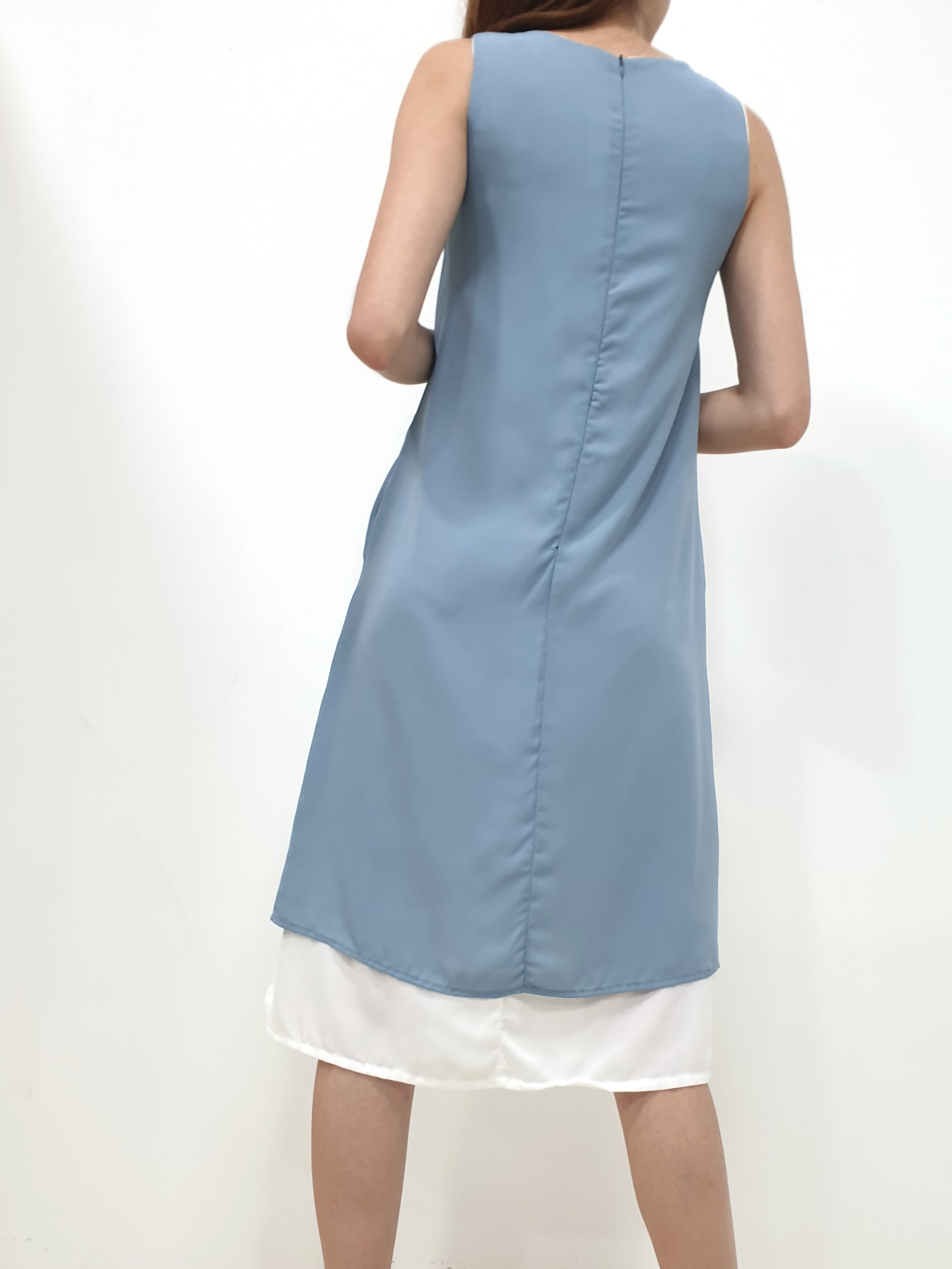 Duo Tone Shift Midi Dress - Blue (Non-returnable) - Ferlicious