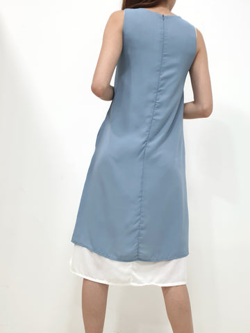 Duo Tone Shift Midi Dress - Blue (Non-returnable) - Ferlicious