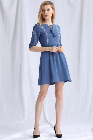 Embroidered Babydoll Dress - Ferlicious