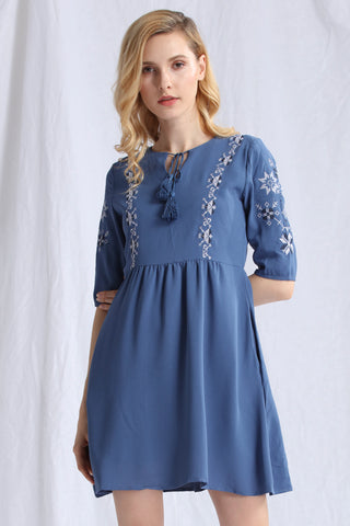 Embroidered Babydoll Dress - Ferlicious