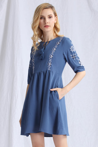 Embroidered Babydoll Dress - Ferlicious