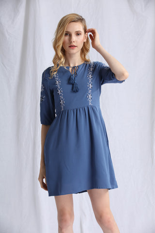 Embroidered Babydoll Dress - Ferlicious