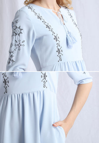 Embroidered Babydoll Dress - Ferlicious