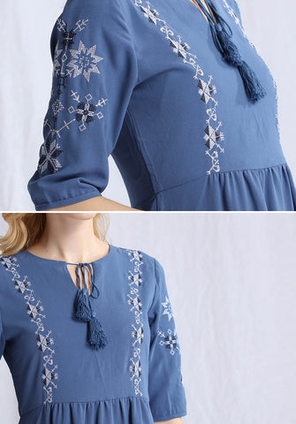 Embroidered Babydoll Dress - Ferlicious