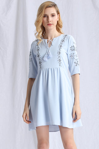 Embroidered Babydoll Dress - Ferlicious