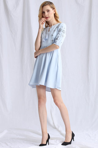 Embroidered Babydoll Dress - Ferlicious