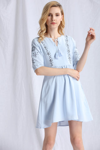 Embroidered Babydoll Dress - Ferlicious