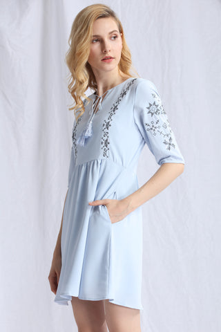 Embroidered Babydoll Dress - Ferlicious