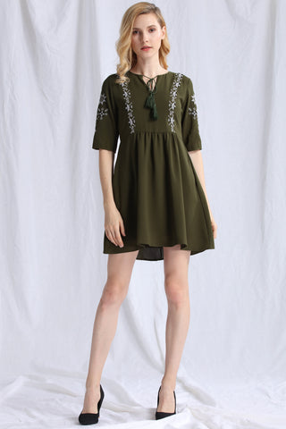 Embroidered Babydoll Dress - Ferlicious