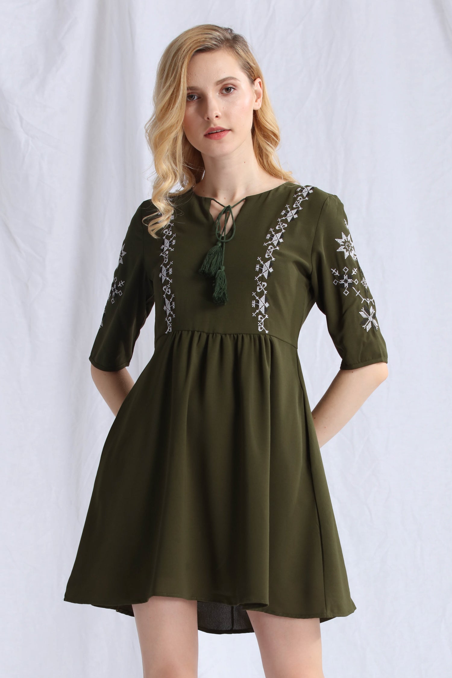 Embroidered Babydoll Dress - Ferlicious
