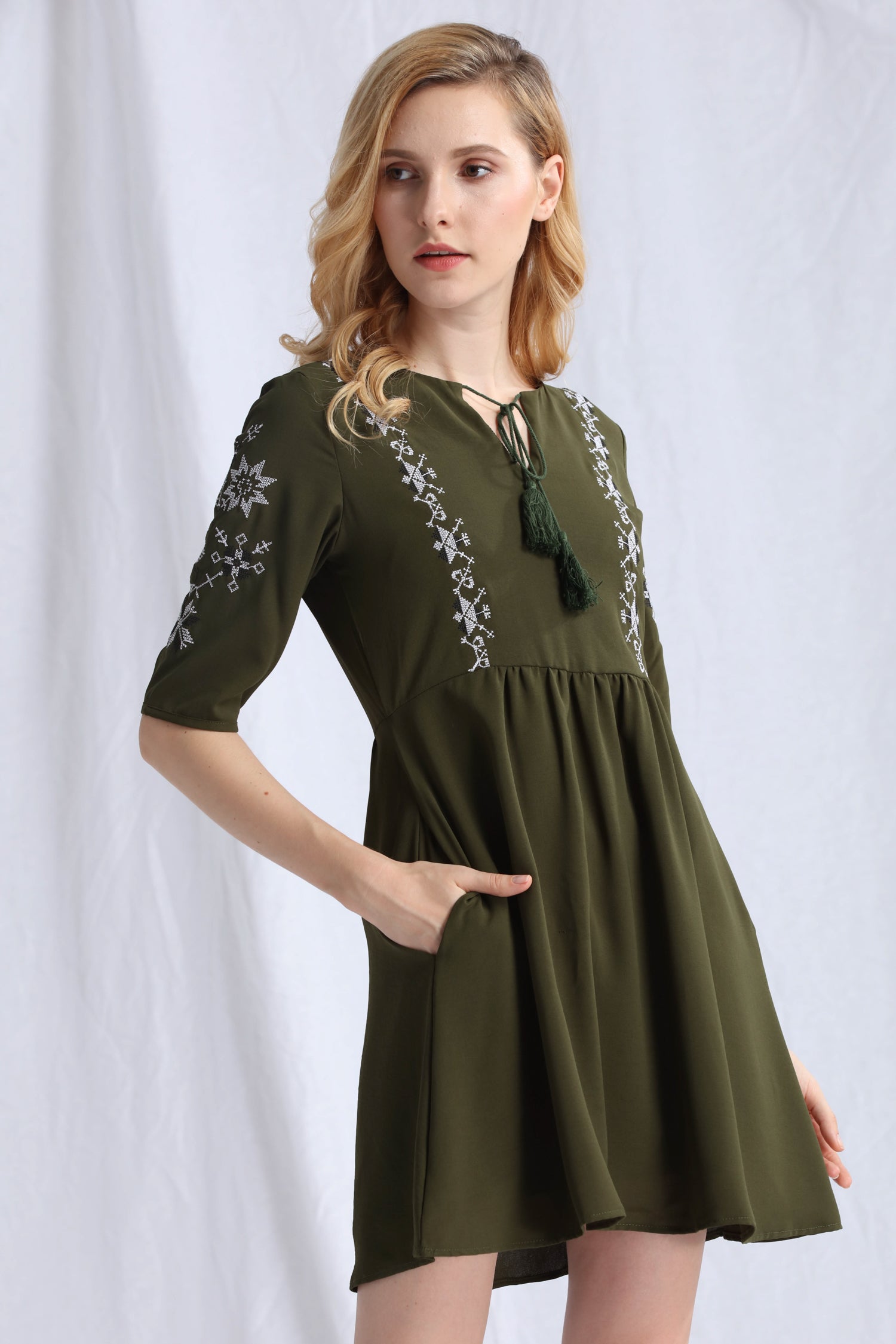 Embroidered Babydoll Dress - Ferlicious