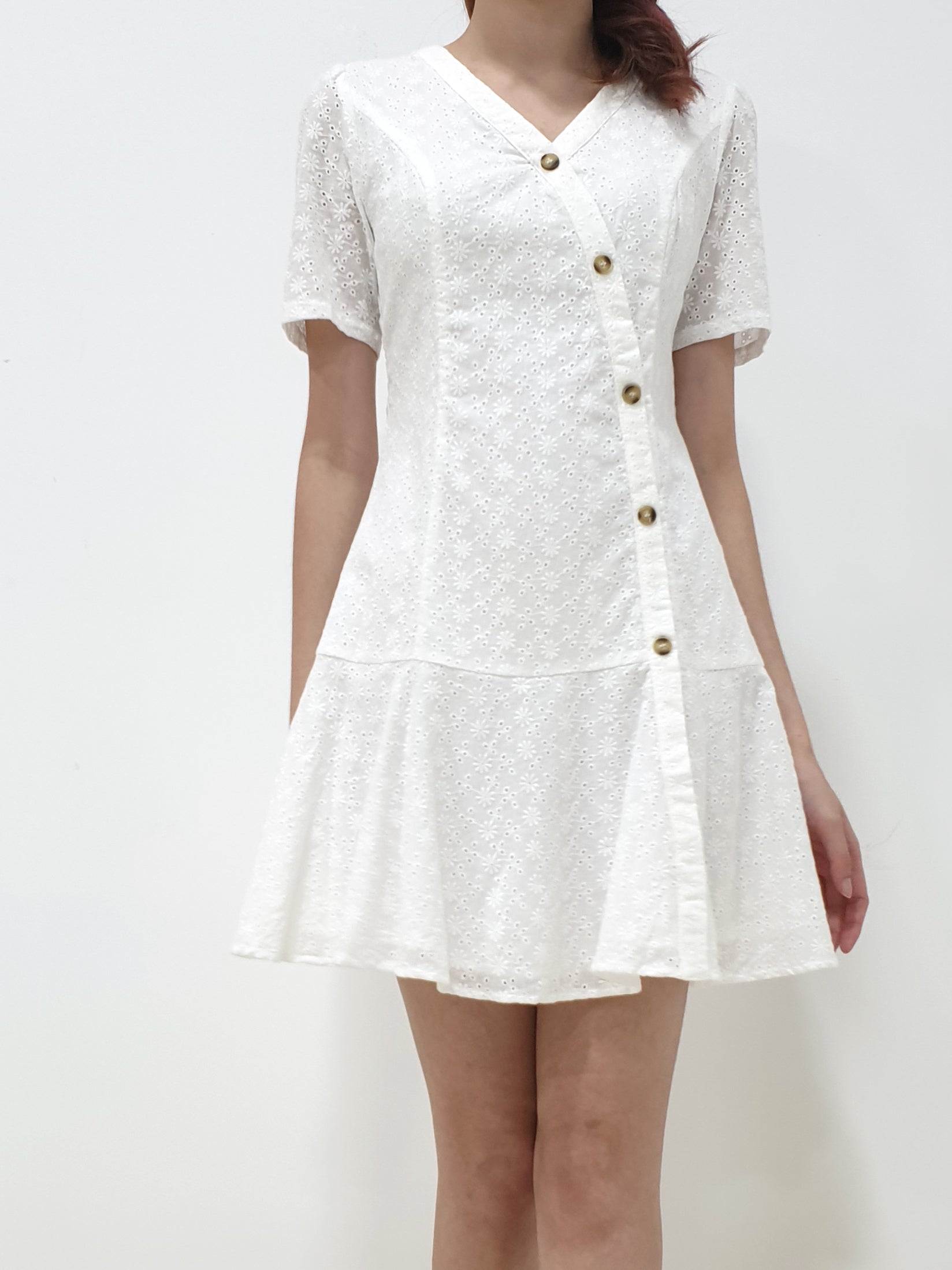 Eyelet Button Dress (Non-returnable) - Ferlicious