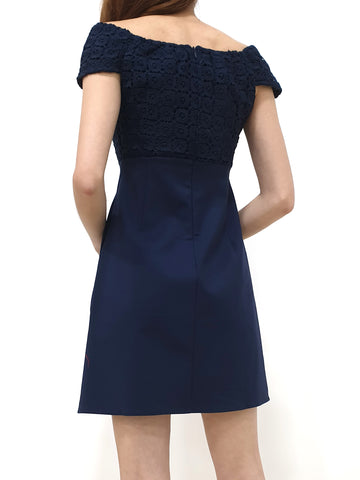 Crochet Off Shoulder Dress - Navy (Non-returnable) - Ferlicious
