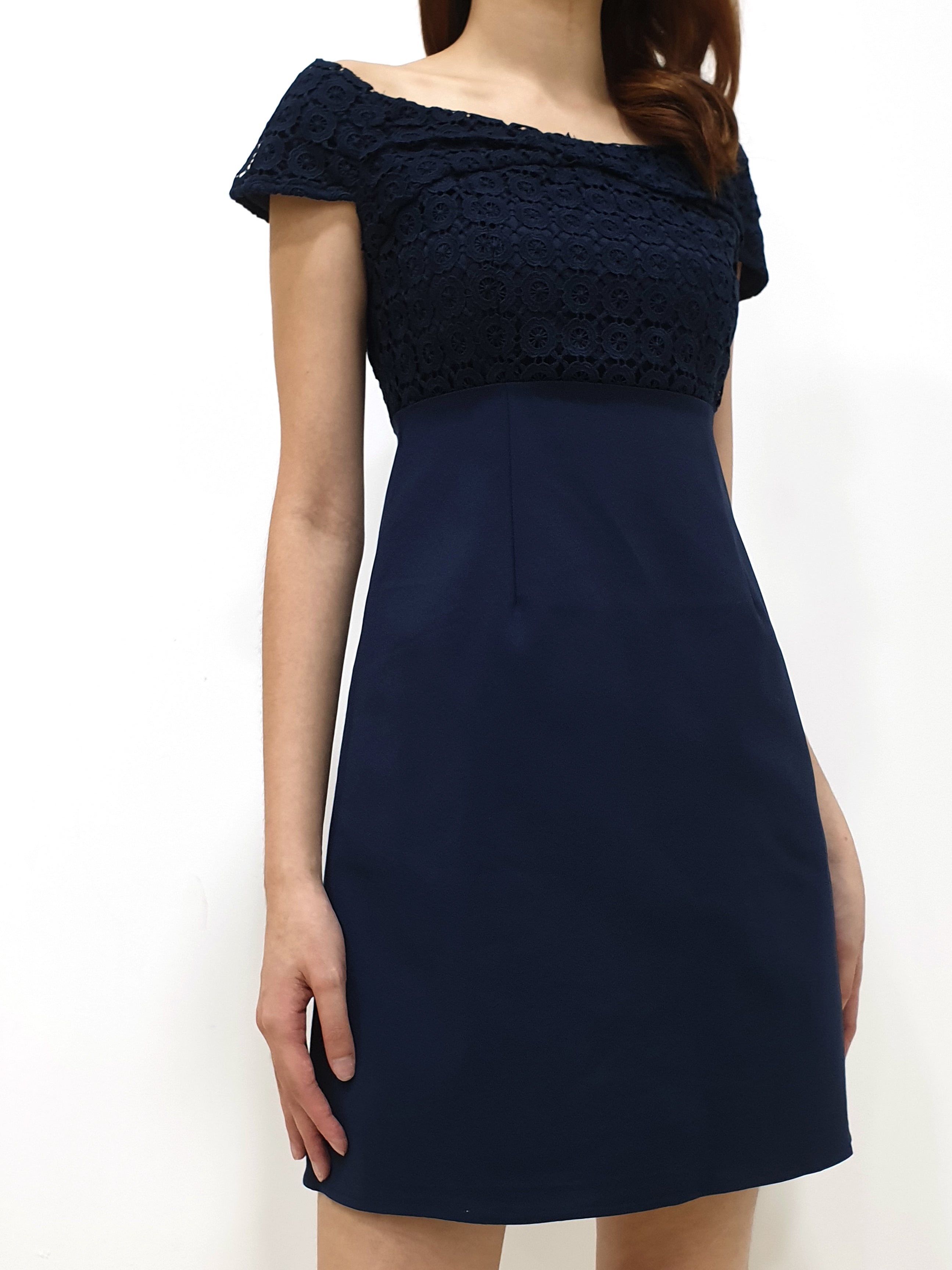 Crochet Off Shoulder Dress - Navy (Non-returnable) - Ferlicious